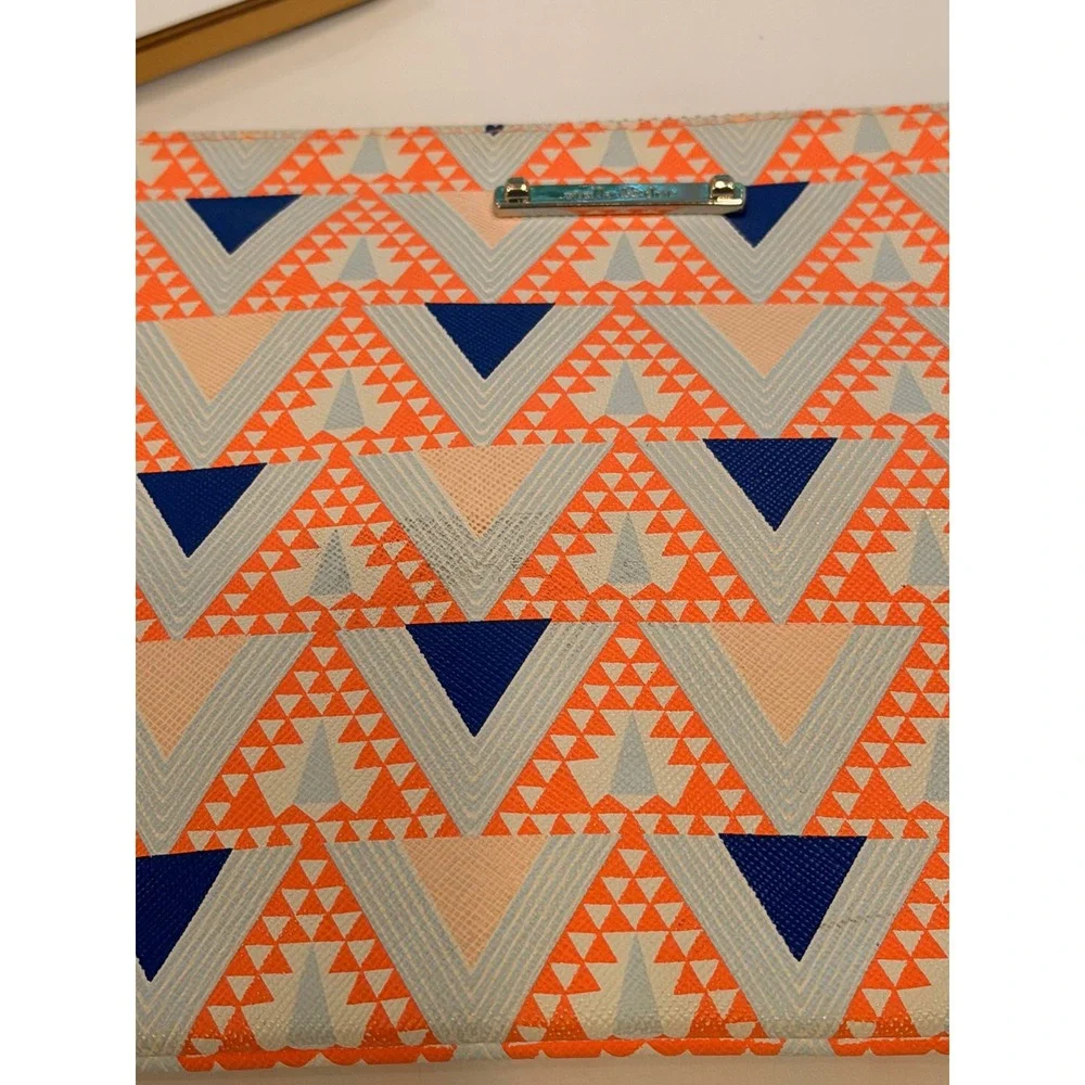 Stella & Dot Hello Gorgeous Geometric Triangle Zip Clutch Pouch Orange Blue